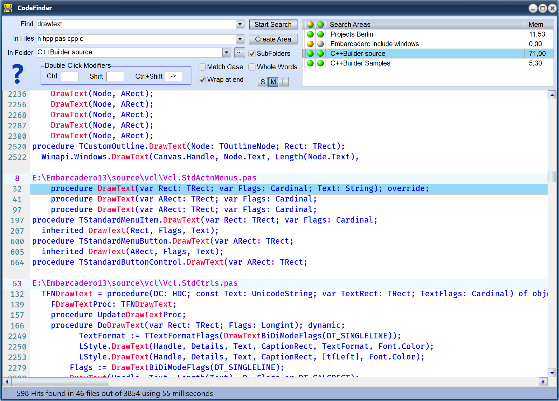 CodeFinder main window