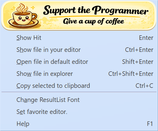 Result popup menu