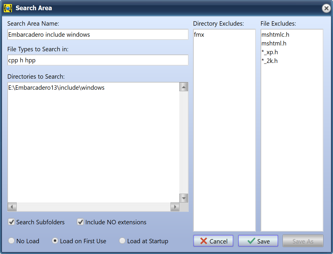 Create or edit Search Area